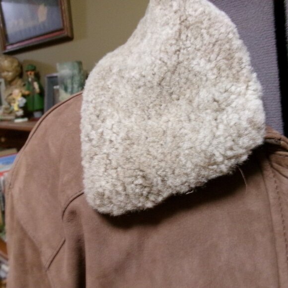 vtg LL Bean ladies Rancher coat Real leather Suede removable real sherpa collar8 - Picture 4 of 8